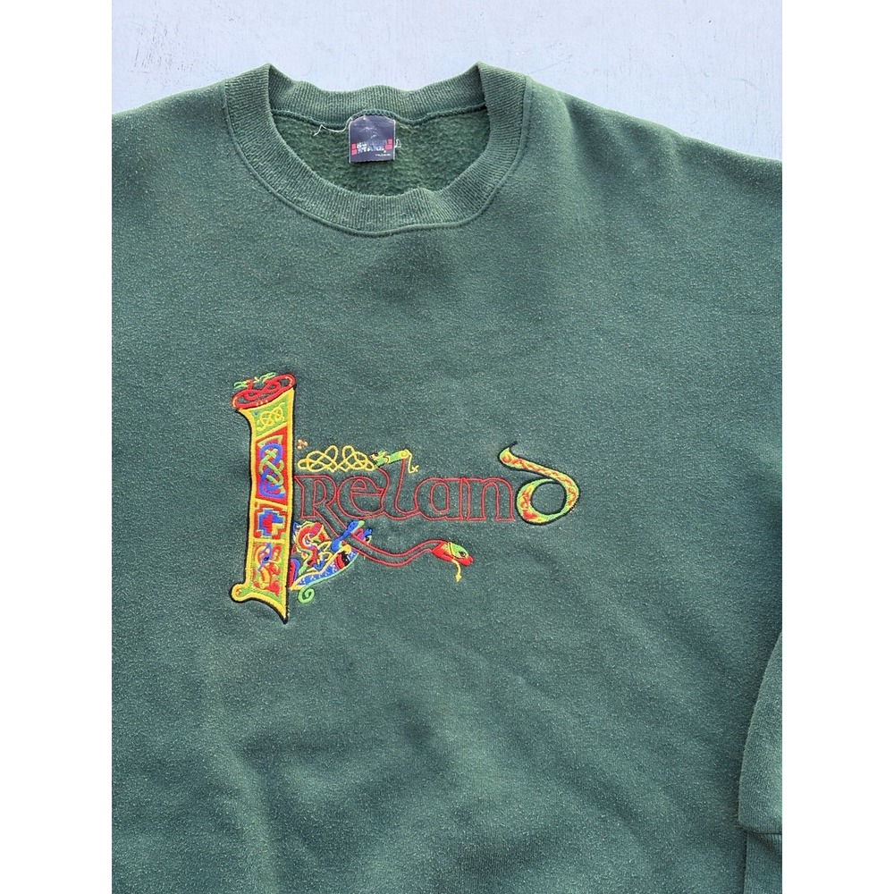 Men's Vintage Screen Stars Sweatshirt Green Ireland XL Irish Embroidered Gaelic